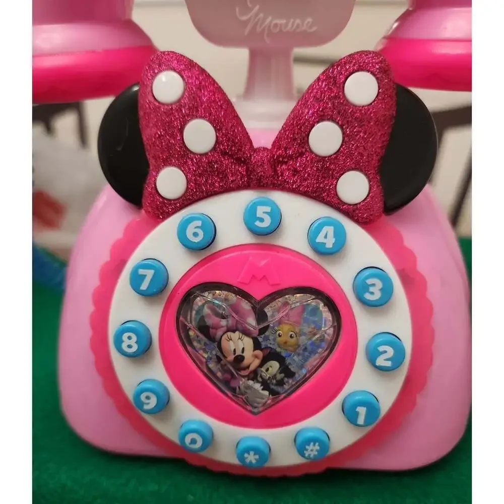 Disney Minnie Mouse Ring Me Rotary Toy Phone Lights Sounds + Play Cell Phone